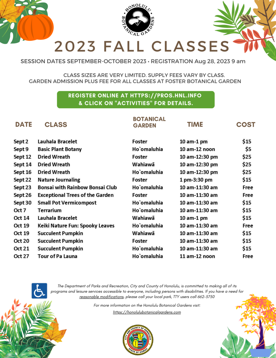 Hawaii Botanical Gardens' 2023 Fall Classes