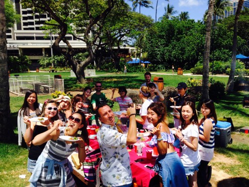 Fun Hawaiian BBQ with English teachers by Hawaii Palms English School 